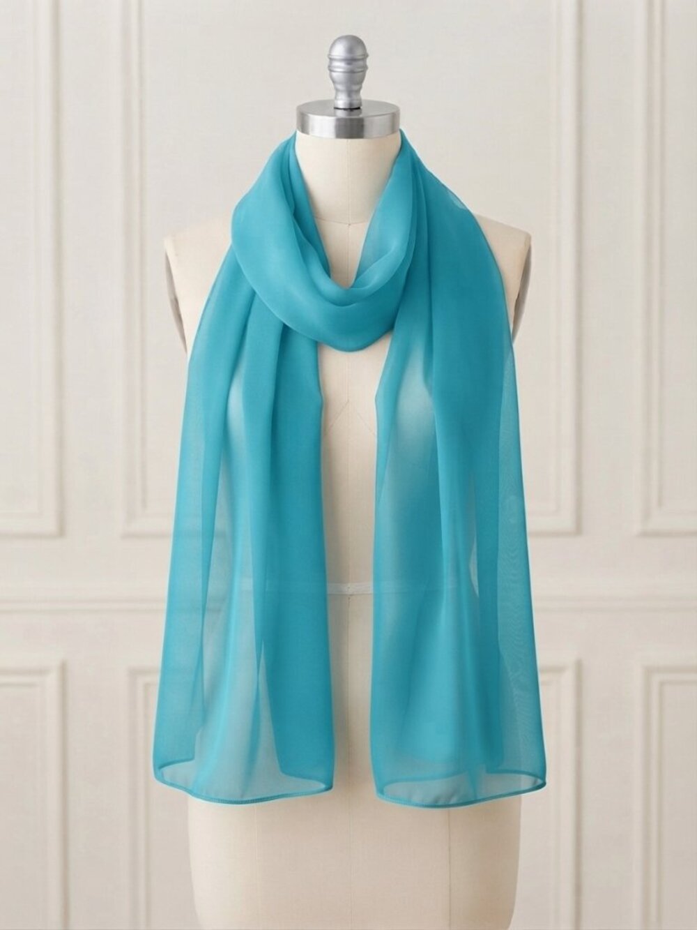Vintage Chiffon Turquoise Blue Scarf